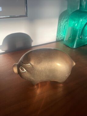 VINTAGE Brass Pig PIGGY BANK great patina